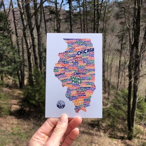 Hand-Lettered Towns of Illinois Postcard, Illinois Cities Postcard, Illinois Postcard, Illinois Map Postcard, Illinois Illustration