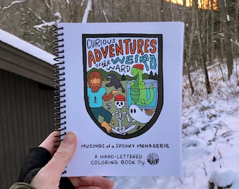 Libro para colorear de las curiosas aventuras del extraño Ward de Wander On Words, libro para colorear de criaturas críptidas, libro para colorear inspirador, libro para colorear único