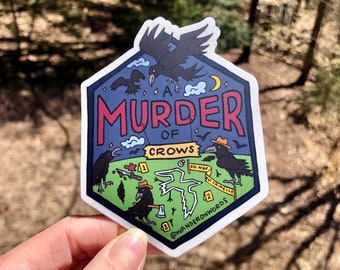 Pegatina de Murder of Crows, pegatina de Animal Collective, pegatina de cuervo, pegatina dibujada a mano, pegatina de arte de cuervo, arte de córvidos