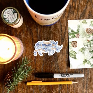 Handbeschriftetes Nashorn Aufkleber, Nashorn Aufkleber, NaturLiebhaber Sticker, Inspirierende Sticker, Handbeschriftete Sticker, Nashorn Kunst