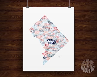 Hand-Lettered Washington D.C. Print, Washington D.C. Map Art, Washington D.C. Gift, Washington D.C. Illustration, District of Columbia Art