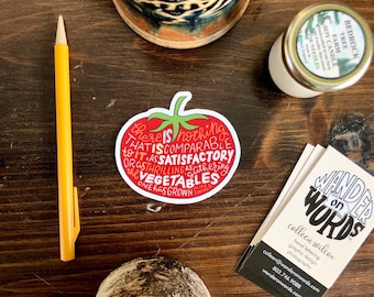 Handgeschreven tomaten tuinieren Sticker, Tuinman Sticker, Tomaten sticker, Groente Sticker, Hand-lettered Sticker, Cadeau voor tuinman