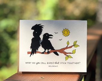 Tarjeta de felicitación con juego de palabras de aves ilustrado de Velcrows