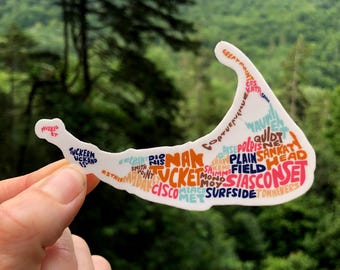 Pegatina de Nantucket escrita a mano, pegatina del mapa de Nantucket, arte de Massachusetts, ilustración del mapa de Nantucket, diseño de Nantucket, arte de Nantucket