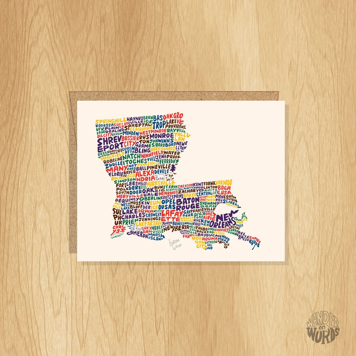 Handlettered Louisiana Card Louisiana Gift Louisiana Shape Etsy