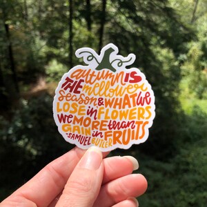 Pegatina de calabaza de temporada suave con letras a mano, pegatina de otoño, pegatina de calabaza, pegatina con letras a mano, pegatina de otoño, arte de otoño
