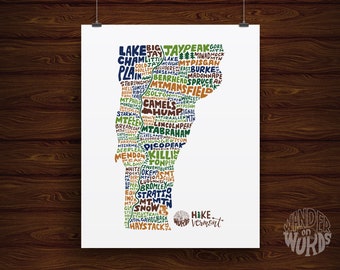 Hand-Lettered Hike Vermont Print, Vermont Artwork, Vermont Design, Hike Vermont Illustration, Vermont Art, Vermont Gift, Vermont Mountains