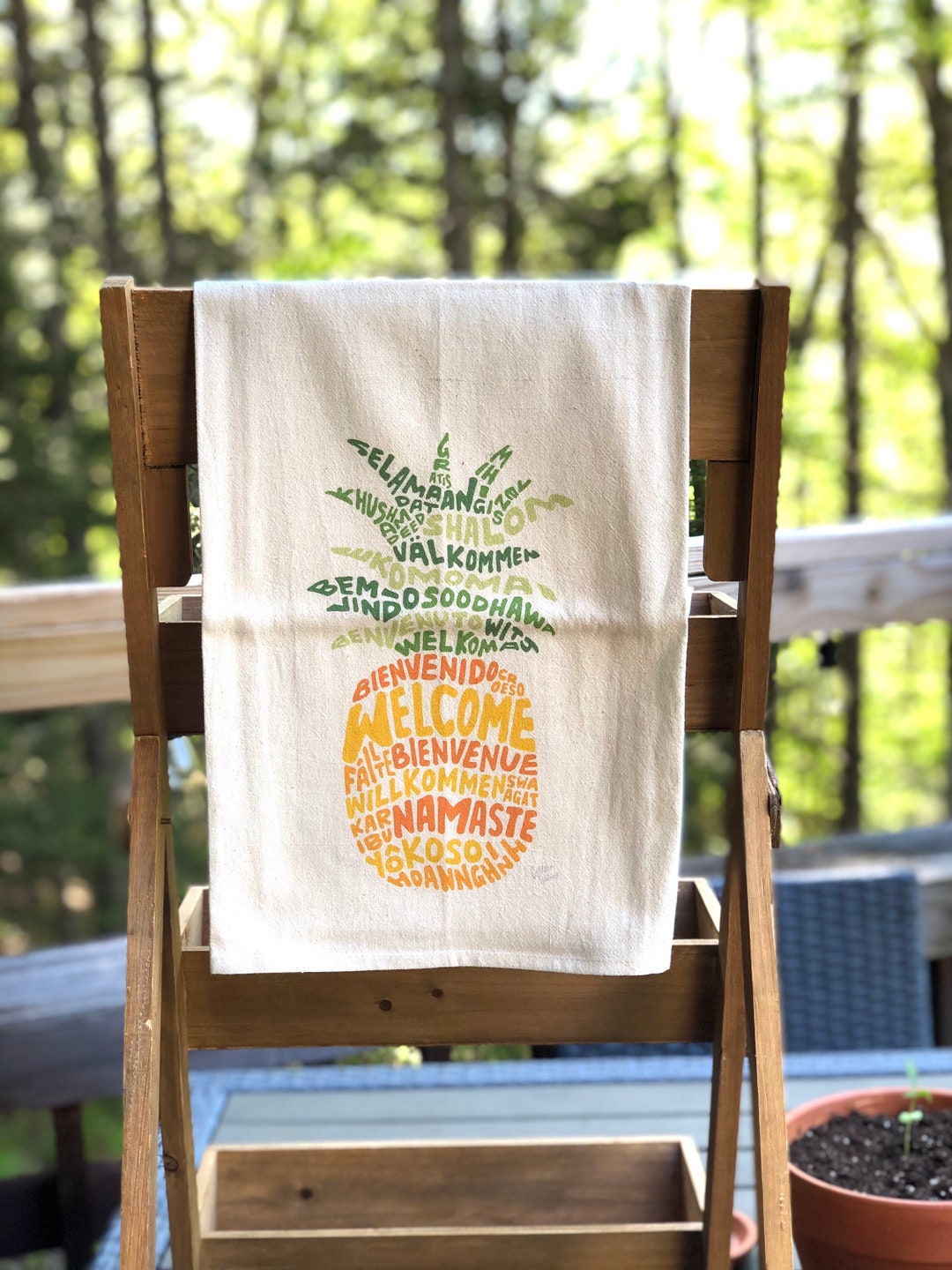 Handlettered Pineapple Tea Towel, Pineapple Kitchen Towel, Pineapple