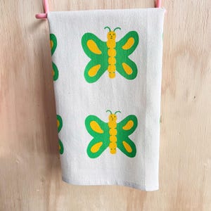 Katoenen vlindertheedoek: handbedrukte theedoek met meelzak