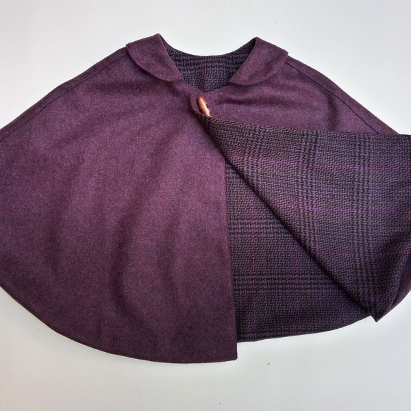 Double face Cape , purple cape, double wool, vintage style, automn winter cape