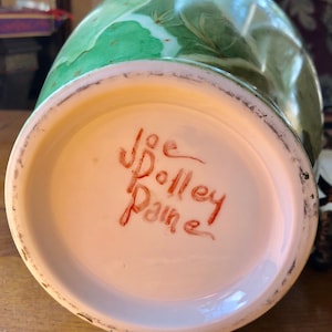 Joseph Polley Paine, jarrón de bellas artes de cactus pintado a mano de porcelana vintage FIRMADO, único en su clase, con carta, póster, periódico