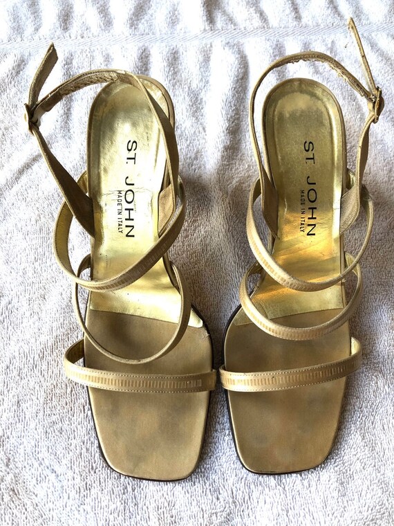 Gold Strappy Evening Sandals Paillette 