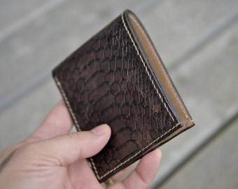 Python, Snake, Reptile Print Leather Wallet / Brown Leather Wallet, Bifold Wallet, Leather Wallet, Mens Leather with Coin Purse