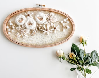 Oval Shiny Gold Embroidery. Brass Fiber Art Wall Hanging. Unique OandYStudio Design
