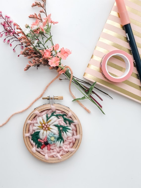 Rose Gold Peony Embroidery Hoop: Metallic Fiber Art Decor. Girls Room Nursery Walls