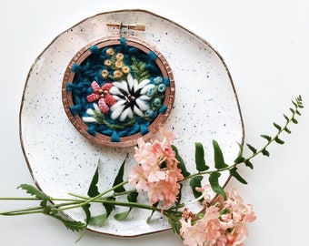 Teal Copper Wildflower Fiber Art. Colorful Embroidery Hoop Wall Hanging. Boho Mid Century Home Decor. Colorful Office Cubicle Work Gift