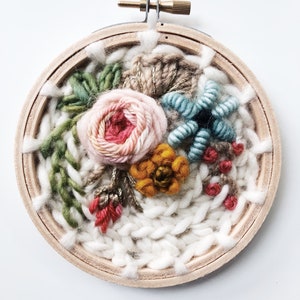 Country Rose Fiber Art. Cozy Pastel Farmhouse Floral Art. Macrame Weaving Wall Hanging. Modern Embroidery Hoop. Daughter Sister Friend Gift image 1