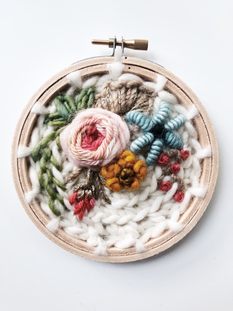 Country Rose Fiber Art. Cozy Pastel Farmhouse Floral Art. Macrame Weaving Wall Hanging. Modern Embroidery Hoop. Daughter Sister Friend Gift image 1