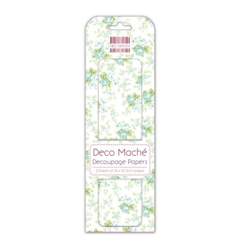 Shabby chic Decoupage Tissue Paper Turquoise Aqua Blue Rose on White First Edition DecoMache