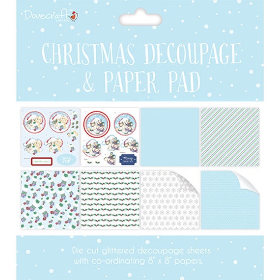 Dovecraft Decoupage Pad 8x8 Christmas Green Die Cuts Glitter Paper Scrapbook