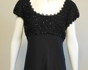 1990's Vintage Beaded Lace and Silk Chiffon Empire Dress by Oleg Cassini