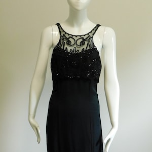 1990&#39;s Scarlet Halter Gown with Heavily Beaded Sheer Bodice