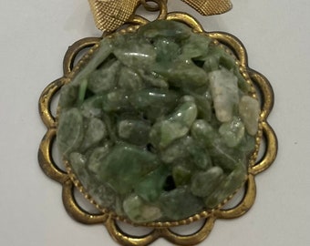 1970's Drop Pendant Brooch with Jade Pebbles