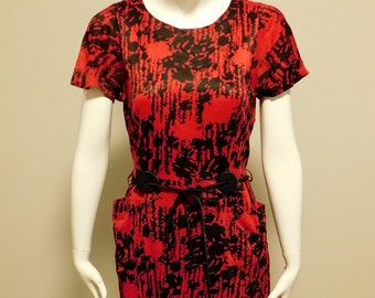 1960’s Red and Black Print Vintage Wiggle Dress