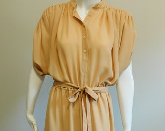 1980's Crepe Blouson Short Sleeve Dress