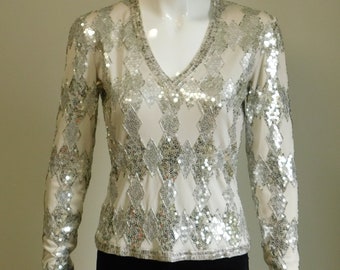 1960's Victoria Royal Ltd Sequin and Beaded Top