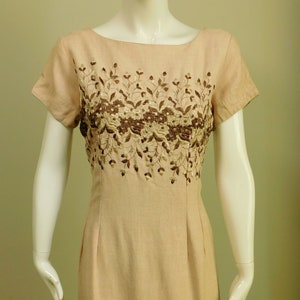 1960's Embroidered Fitted Sheath Dress