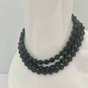 1980&#39;s Triple Strand Black Crystal Necklace by KJL