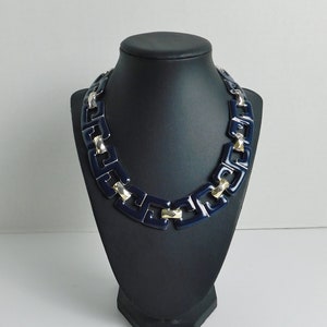 1980’s Vintage Enameled Greek Key Linked Necklace by Monet