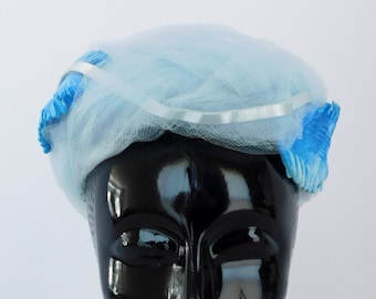 1950’s Tulle, Ribbon, Velvet Leaves Pillbox Hat
