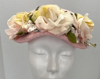 1950's Pink Straw Pillbox Hat by Lucille