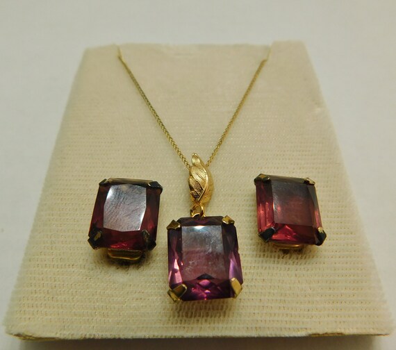 1960's Purple Glass Bond Boyd Necklace and Earrin… - image 5