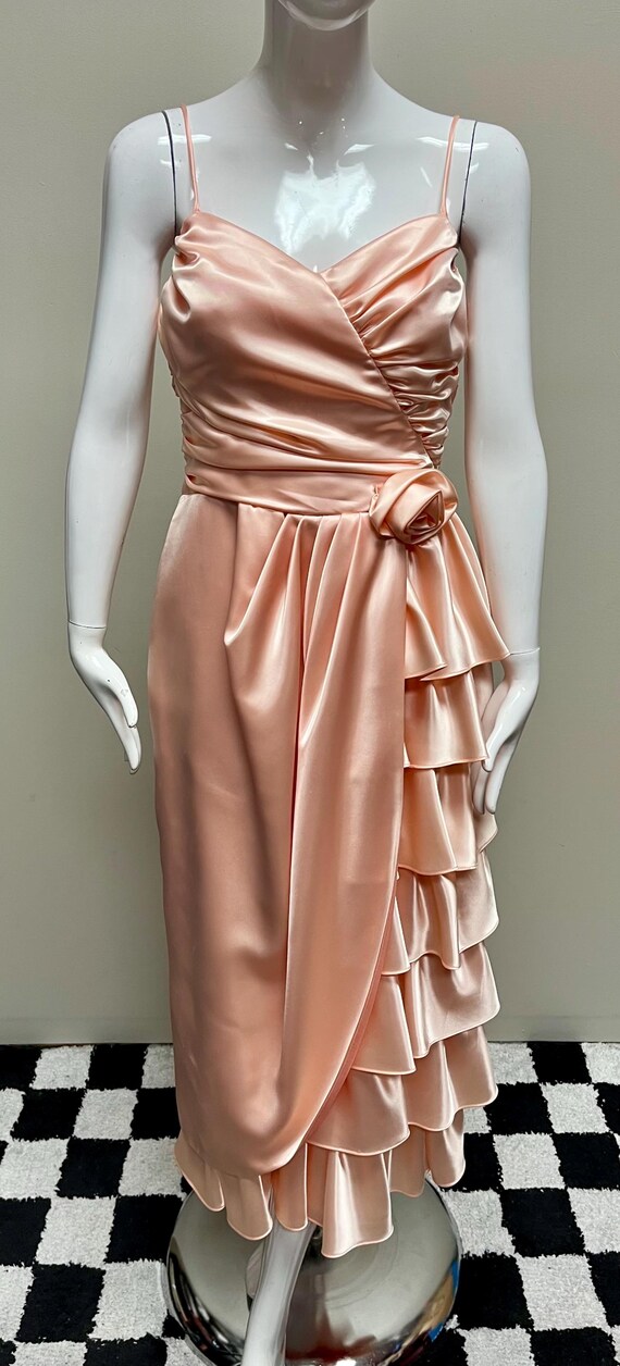 1970's Peach Satin Party Dress by Party Time - Etsy 1970's Peach Satin Party Dress by Party Time - Etsy