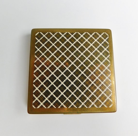 1940's Square Plaid Compact by Harriet Hubbard Ay… - image 1