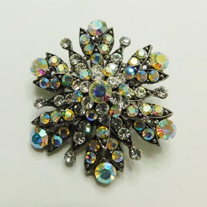 1950’s Large Aurora Borealis Rhinestone Snowflake Brooch