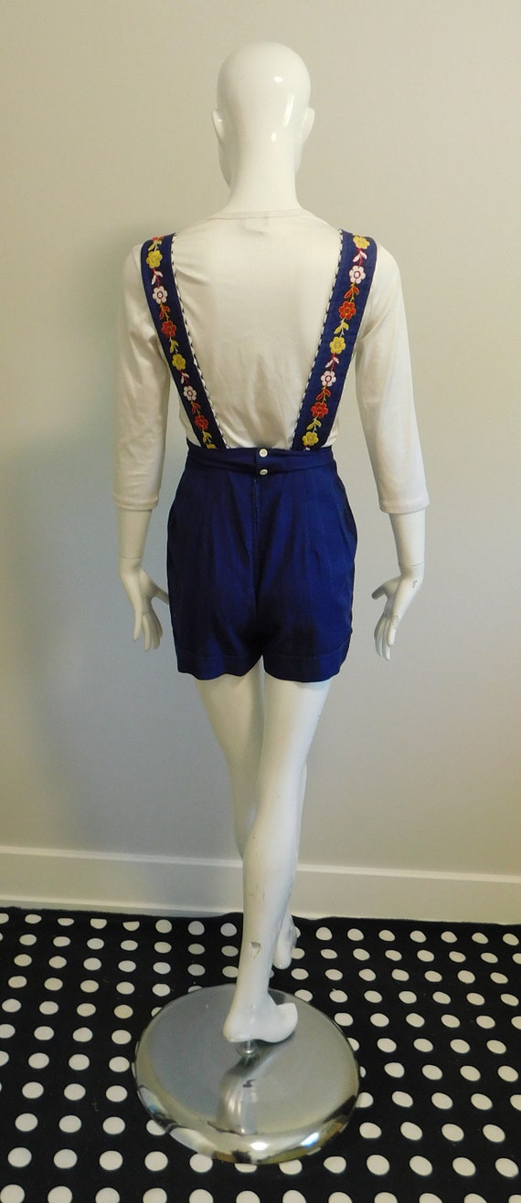 1970's Embroidered Shortall Bibbed Hot Pants - image 7