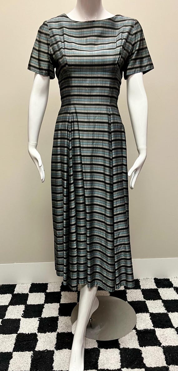 1950's Striped Twill Fit and Flare Cocktail Dress - Etsy Israel
