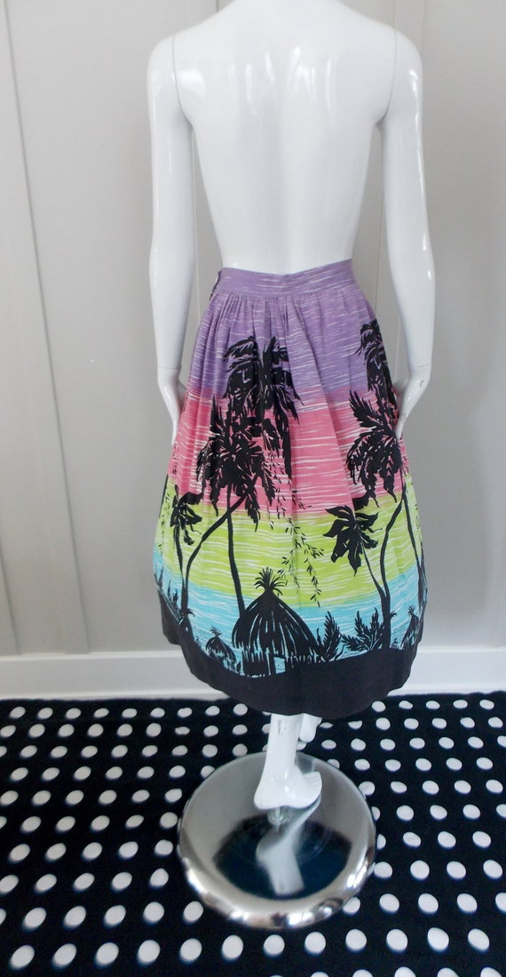 1950’s Vintage Border Novelty Print Skirt Palm Tr… - image 8