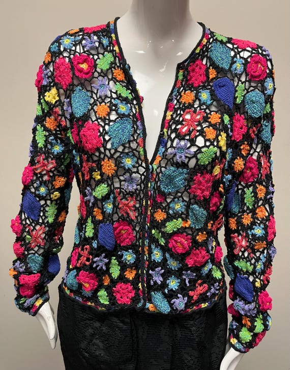 Vintage 90’s beautiful flower crochet tie up cardigan main image 0