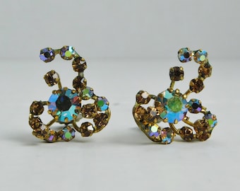 1950’s Vintage Austrian Aurora Borealis Crystal Clip on Earrings