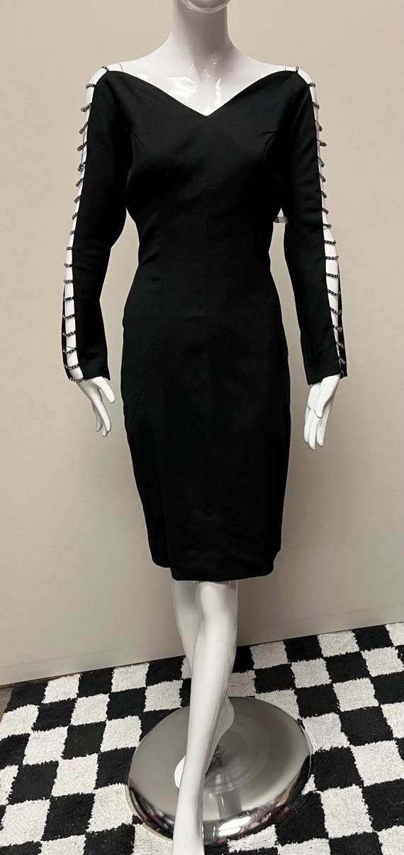 black long sleeve wiggle dress Unique Vintage Womens NWT Velvet Long Sleeve Damsel Wrap Wiggle Dress BLK XL14