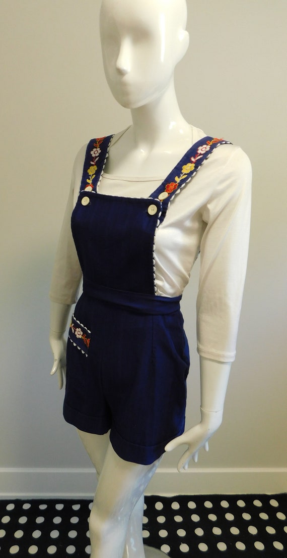 1970's Embroidered Shortall Bibbed Hot Pants - image 5