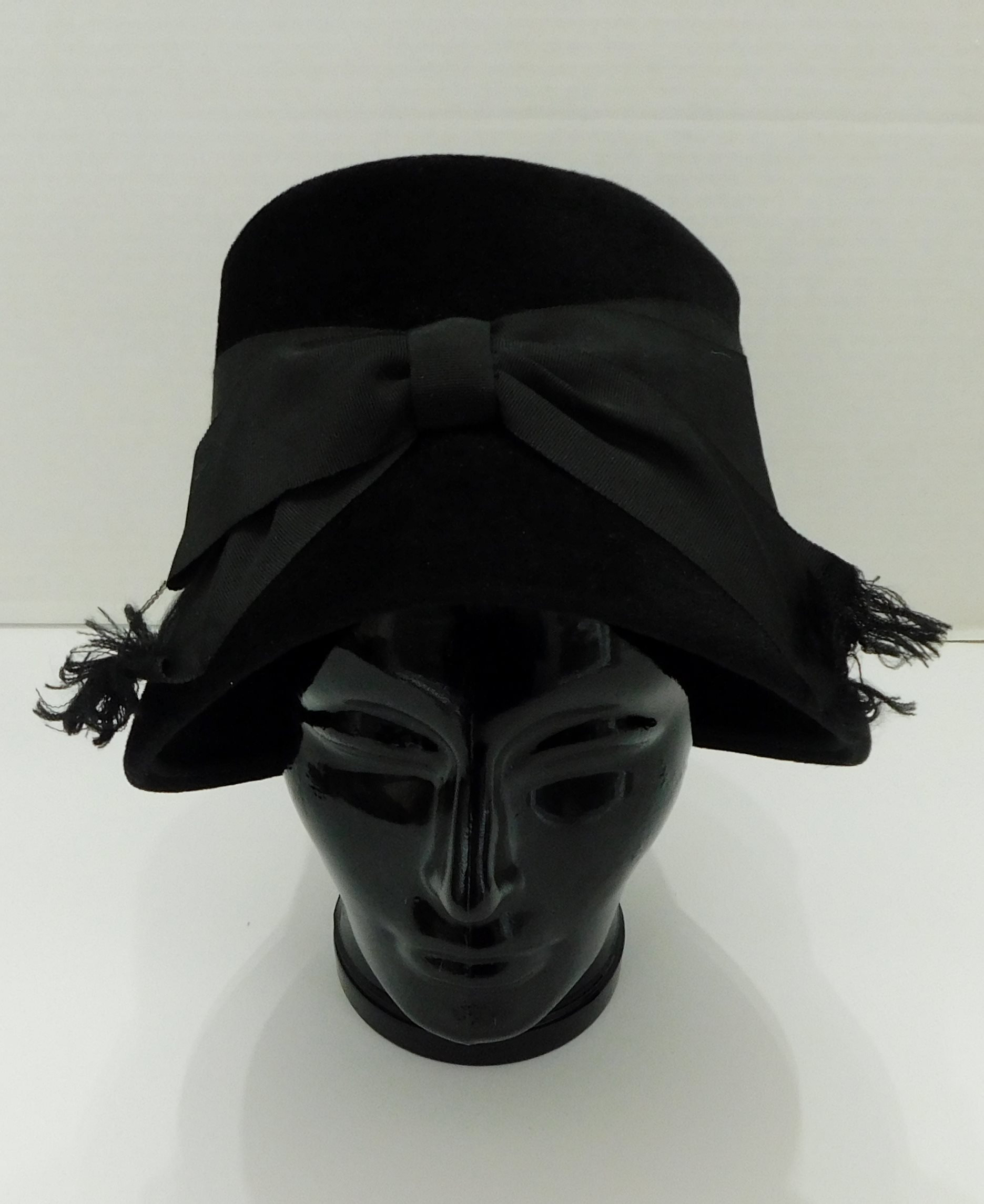 1950's Vintage Velour Pinched Bucket Hat with Ribbon and Bow - Etsy Polska