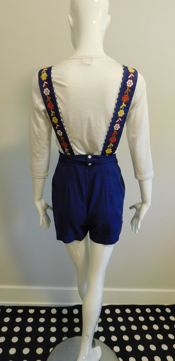 1970's Embroidered Shortall Bibbed Hot Pants - image 8