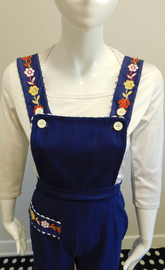 1970's Embroidered Shortall Bibbed Hot Pants - image 3
