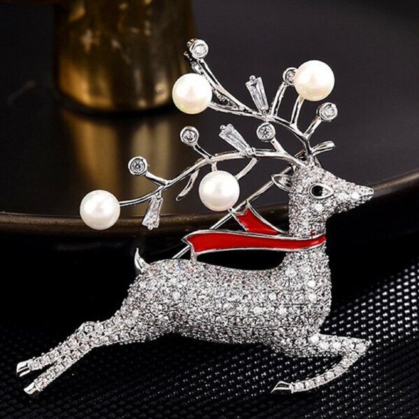 thumbnail image 2 of Stunning Stag Deer Brooch - Clear Austrian Crystal & Rhinestone, Silver Plated 2 of 5